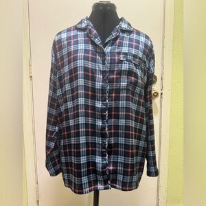 Secret Treasures Navy and Coral Plaid Pajama Top